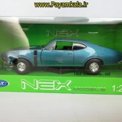 ماکت ماشین اسباب بازی اولدزموبیل بزرگ (1:24) (WELLY)(1968 OLDSMOBILE 442) آبی متالیک