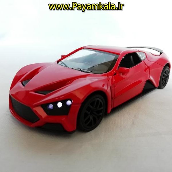 (موزیکال-چراغدار)ماشین فلزی عقب کش اسباب بازی فراری (FERRARI BY KMH) قرمز