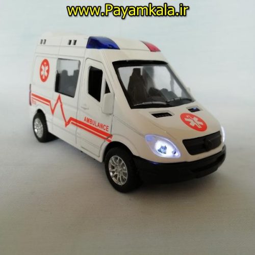 اسباب بازی فلزی ماشین عقبکش چراغدار-آژیردار آمبولانس (SHANGKU)