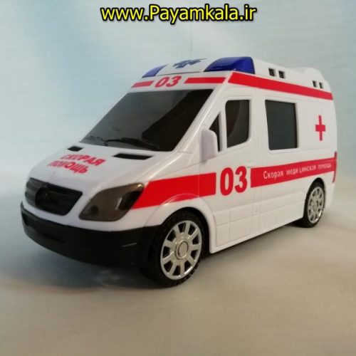 (موزیکال-رقص نور- باطری خور) ماشین آمبولانس روسی برقی جعبه دار