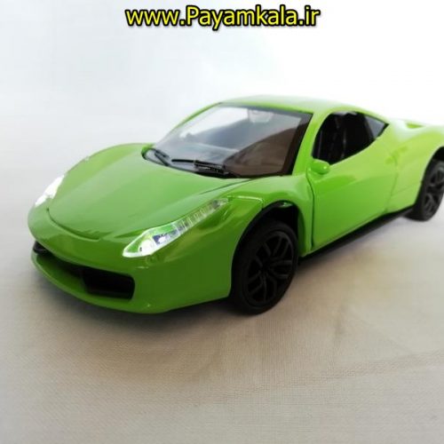 (موزیکال-چراغدار)ماشین فلزی عقب کش اسباب بازی فراری (FERRARI BY KMH) سبز
