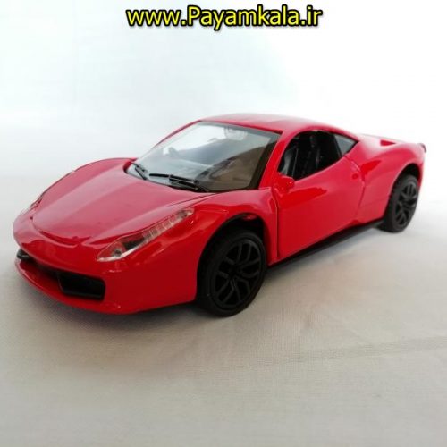 (موزیکال-چراغدار)ماشین فلزی عقب کش اسباب بازی فراری (FERRARI BY KMH) قرمز