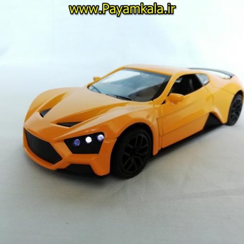 (موزیکال-چراغدار)ماشین فلزی عقب کش اسباب بازی فراری اسپورت (FERRARI BY KMH) نارنجی
