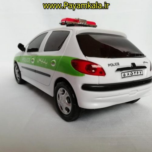 ماشین پژو 206 پلیسی هوشمند (موزیکال- چراغدار- باطری خور- چرخشی) 1:24 نوار سبز