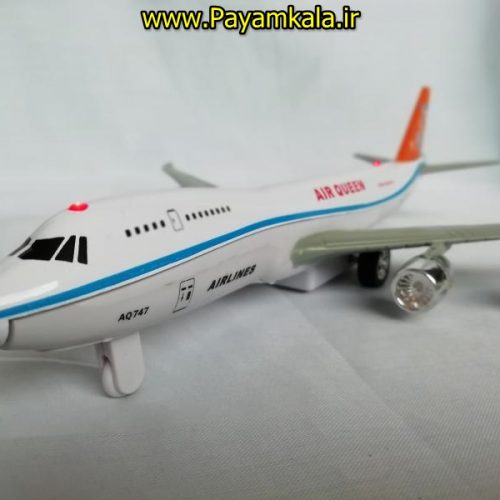 (MANKOL) هواپیما مسافربری بین المللی AIR QUEEN) civil aircraft Intertional) صدادار-چراغدار-موزیکدار فلزی 1:200 (کد 91005s-6) دم نارنجی