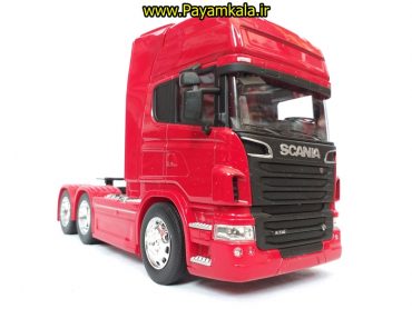 (بدون جعبه) ماکت تریلی اسکانیا (SCANIA V8 R730) بزرگ 1:32ساخت WELLY (رنگ قرمز)