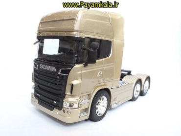 (بدون جعبه) ماکت تریلی اسکانیا (SCANIA V8 R730) بزرگ 1:32ساخت WELLY (رنگ بژ)